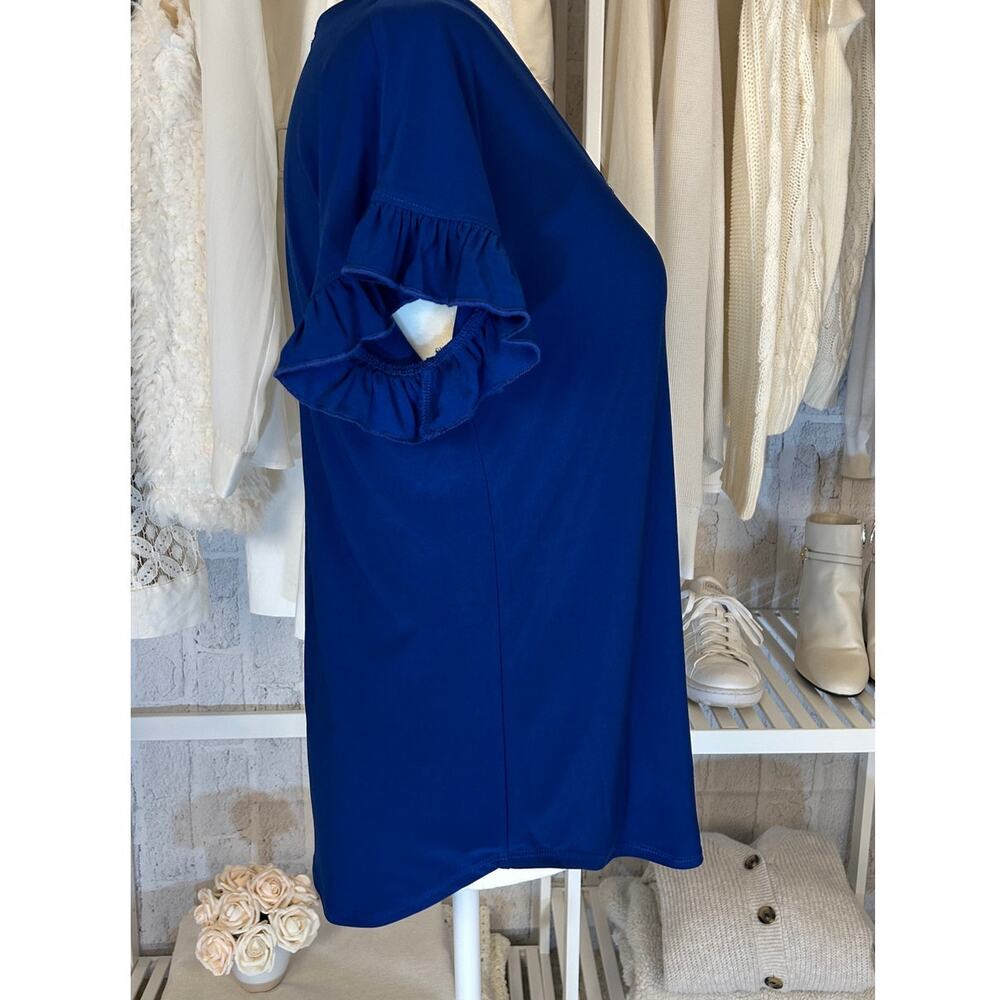 Notations Women's Size S Royal Blue Ruffle Sleeve Half Zip Blouse #0392 - Picture 2 of 10